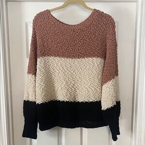 Lulu's Cozy Colorblock Sweater - Rose, Ivory, and Black